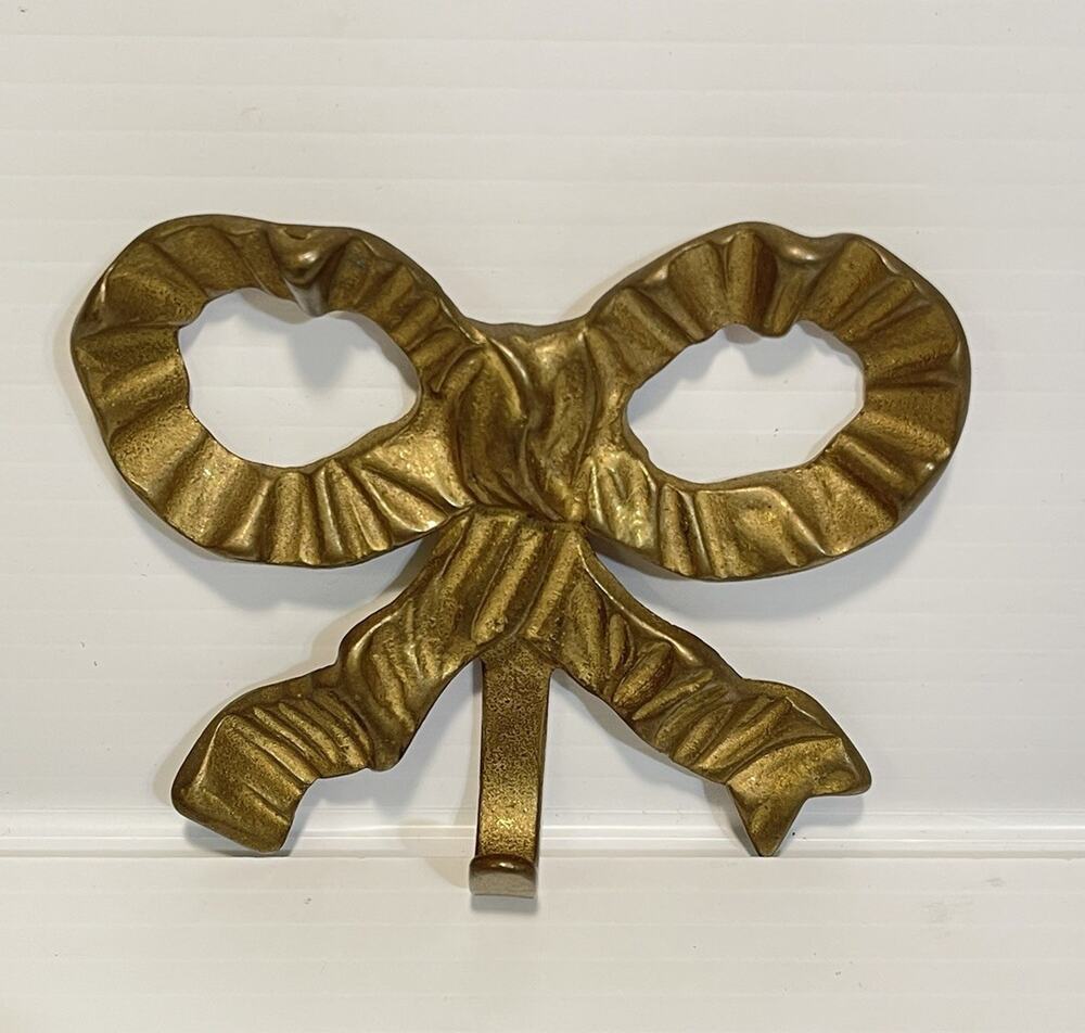 Brass Bow Wall Hook Ribbon Towel Key Hollywood Regency Vintage Andrea By Sadek